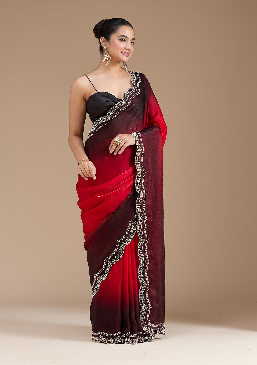 Red Stonework (Gold) Tissue Saree_koskii