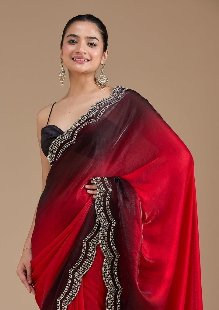 Red Stonework (Gold) Tissue Saree_koskii