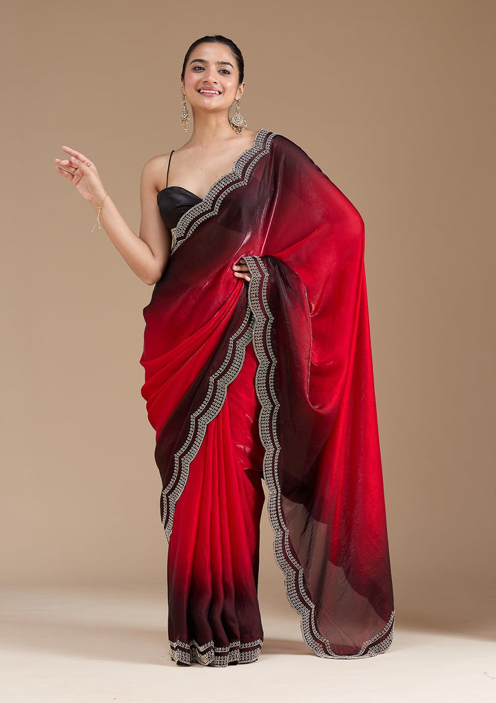 Red Stonework (Gold) Tissue Saree_koskii