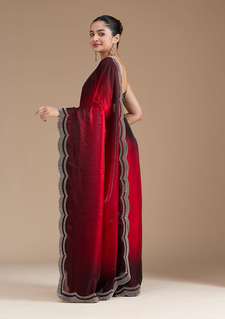 Red Stonework (Gold) Tissue Saree_koskii