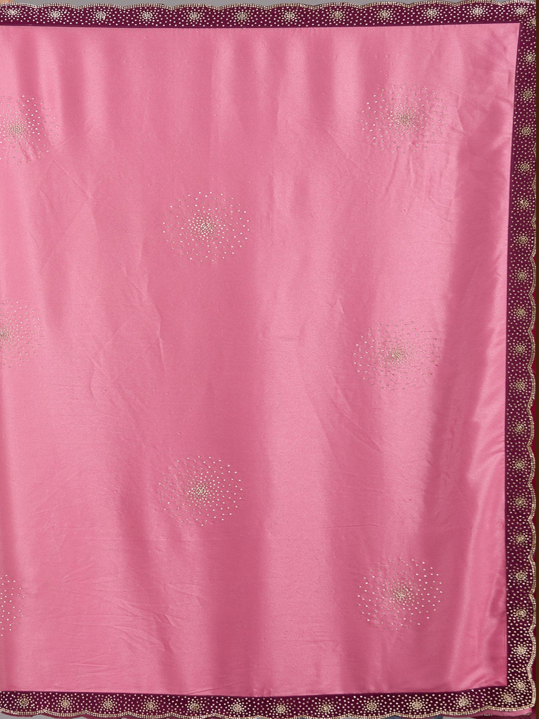 Onion Pink Stonework (Silver) Velvet Saree-Koskii