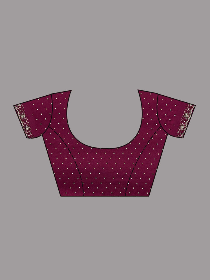 Onion Pink Stonework (Silver) Velvet Saree-Koskii