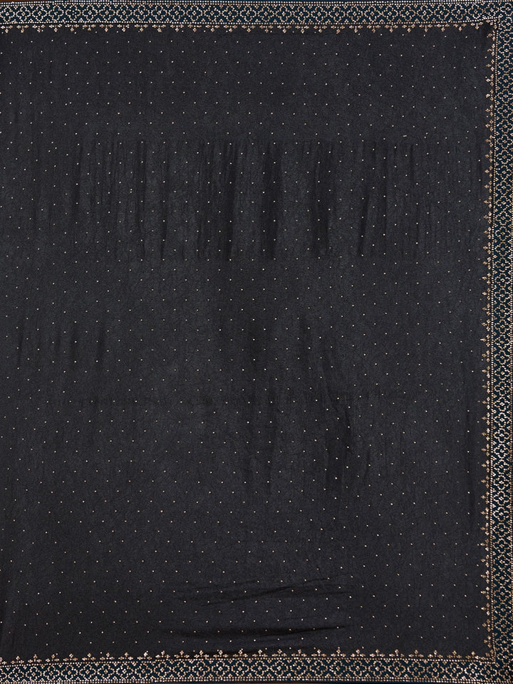 Black Stonework (Silver) Velvet Saree-Koskii