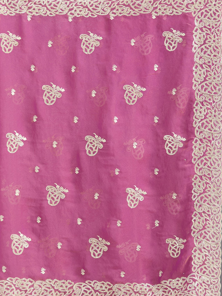 Wine Zariwork (Silver) Tissue Saree-Koskii