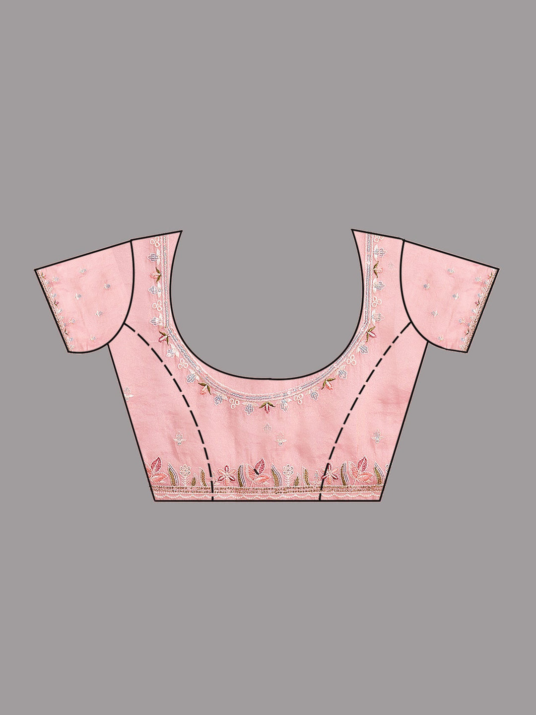 Onion Pink Threadwork Chiffon Saree-Koskii