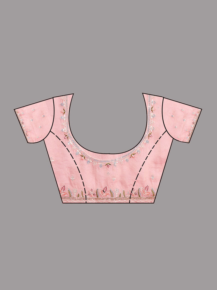 Onion Pink Threadwork Chiffon Saree-Koskii