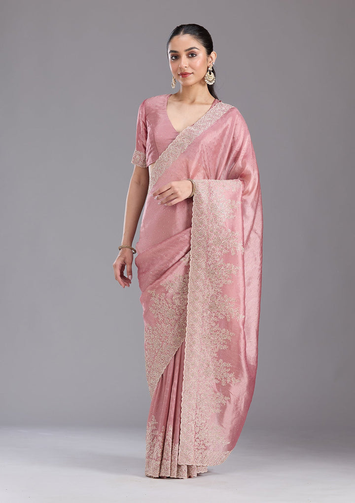 Onion Pink Cording Tissue Saree-koskii