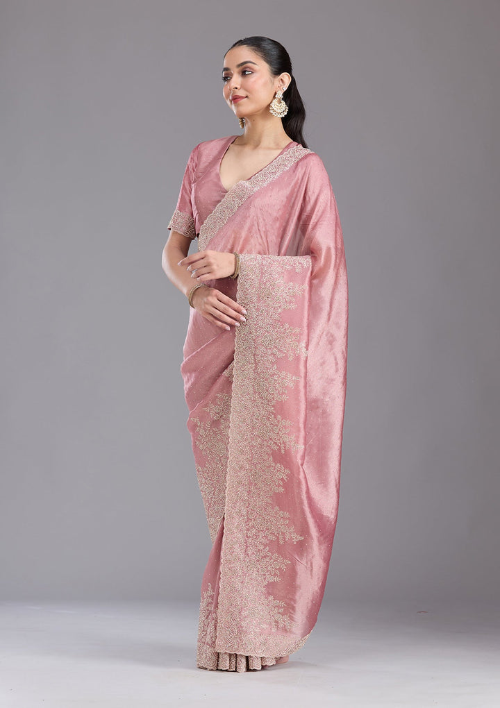 Onion Pink Cording Tissue Saree-koskii