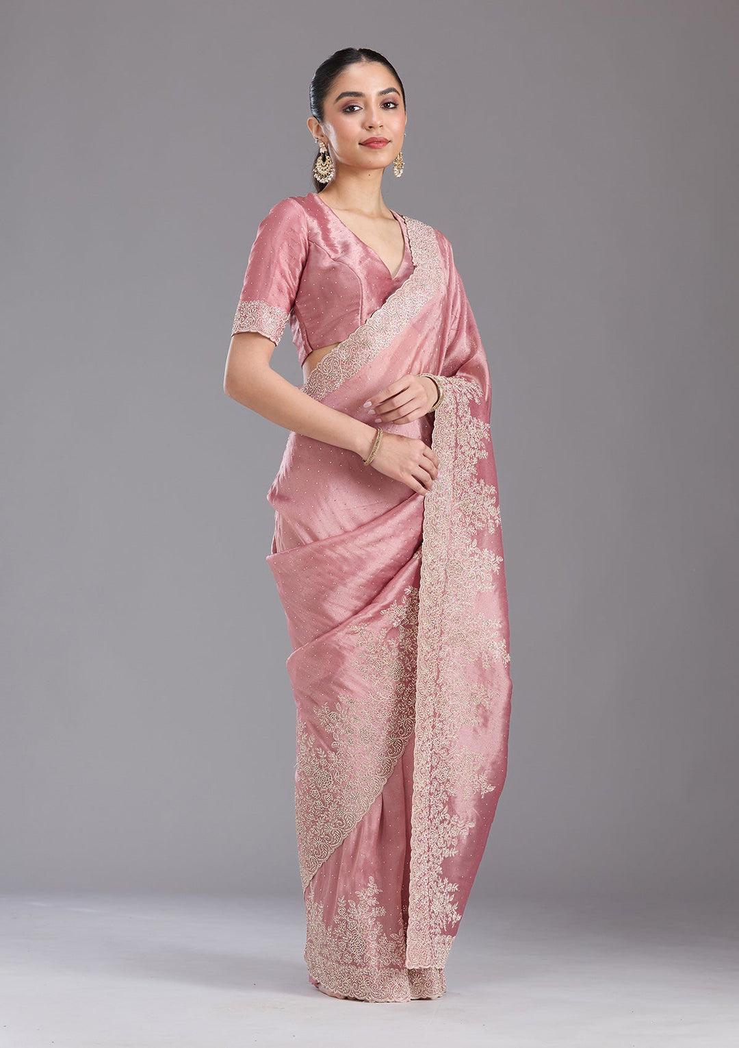 Onion Pink Cording Tissue Saree-koskii