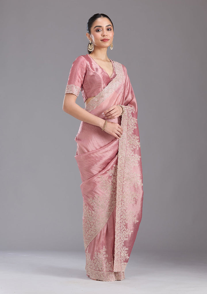 Onion Pink Cording Tissue Saree-koskii