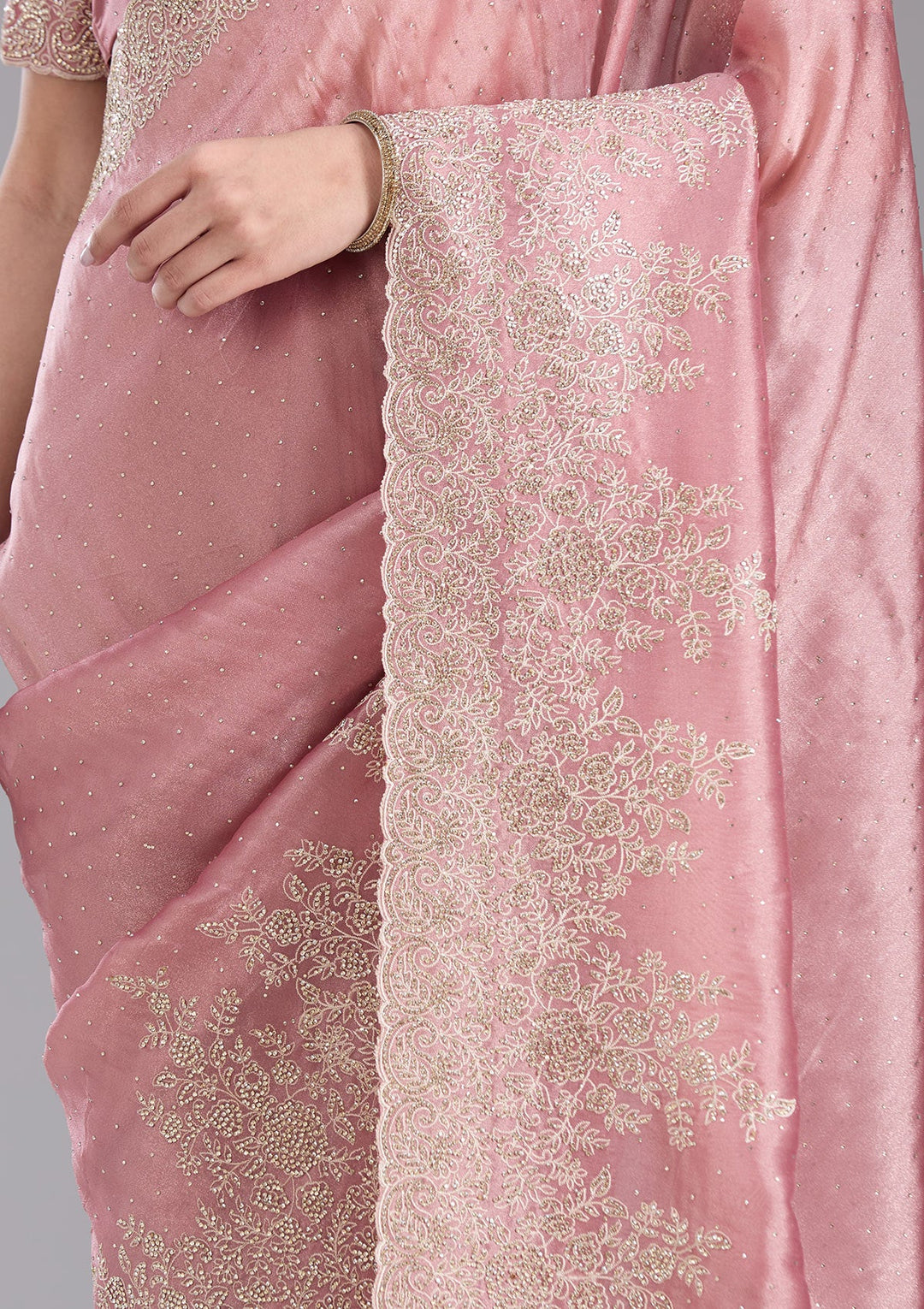 Onion Pink Cording Tissue Saree-koskii