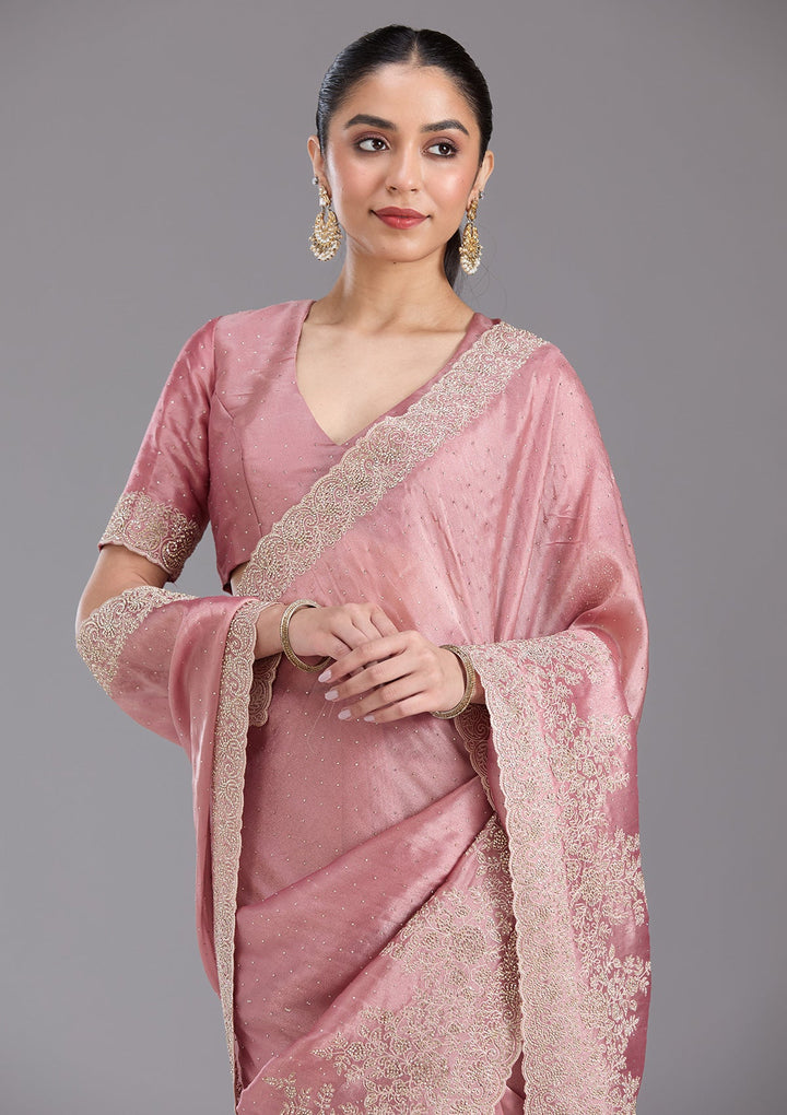Onion Pink Cording Tissue Saree-koskii