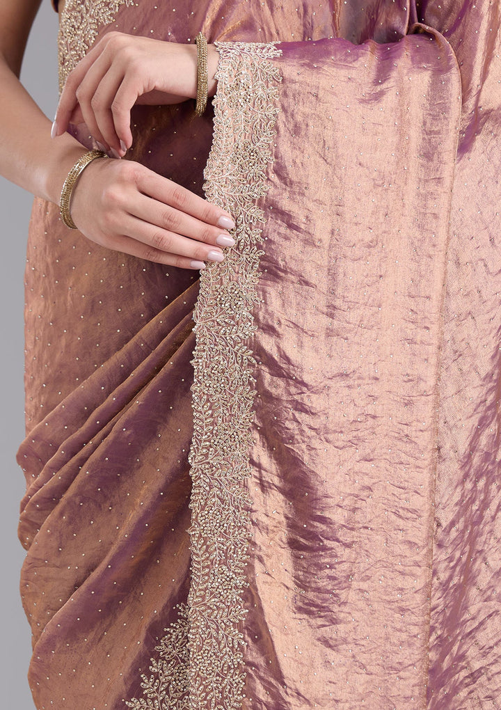 Dark Lavender Stonework (Gold) Tissue Saree-koskii