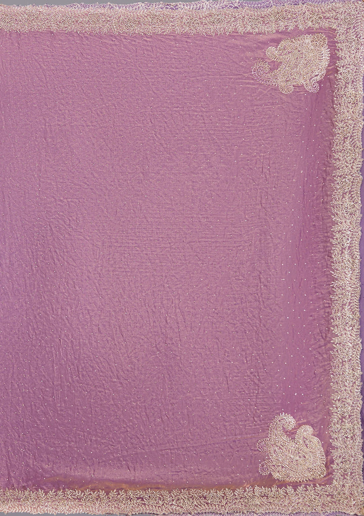Dark Lavender Stonework (Gold) Tissue Saree-koskii