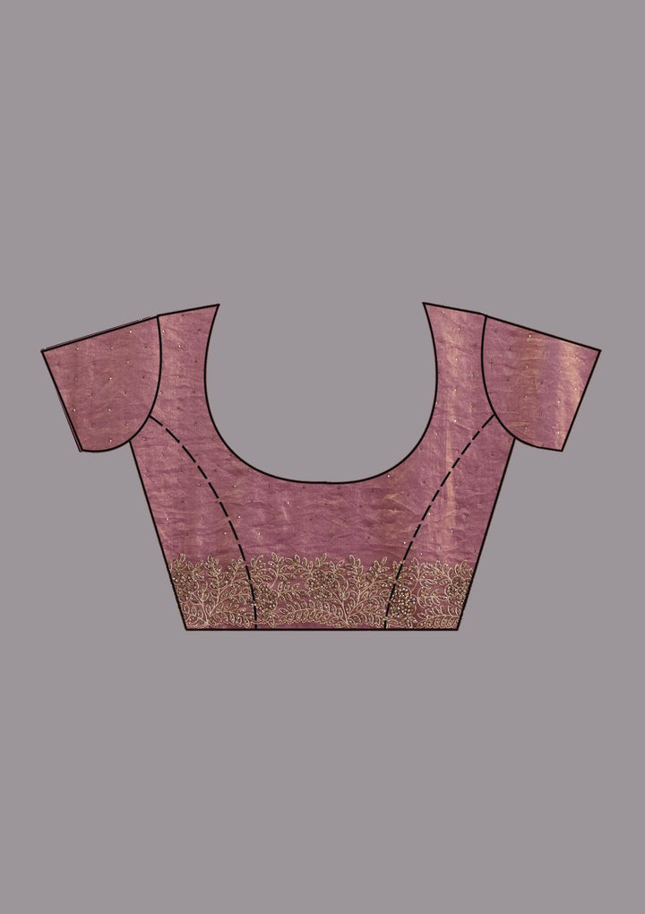 Dark Lavender Stonework (Gold) Tissue Saree-koskii