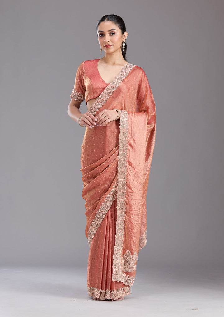 Rust Stonework (Gold) Tissue Saree-koskii