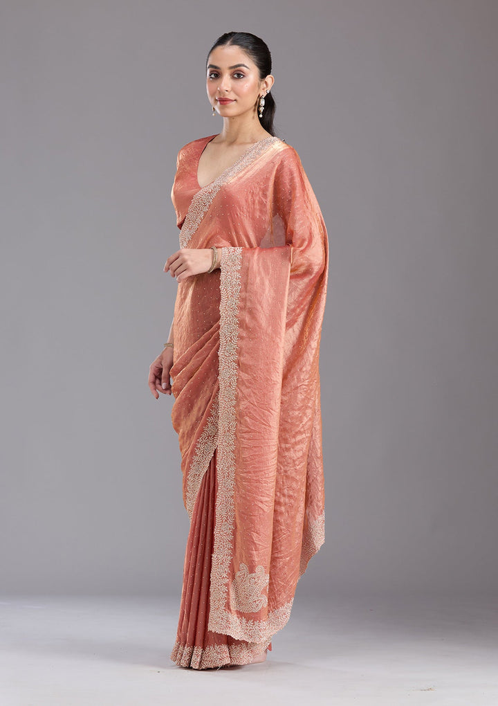 Rust Stonework (Gold) Tissue Saree-koskii