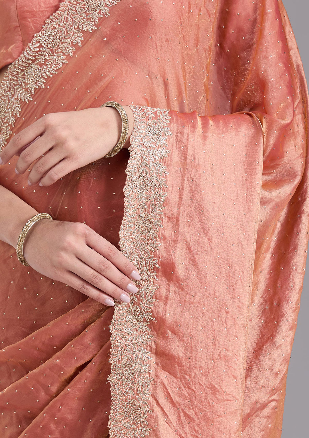 Rust Stonework (Gold) Tissue Saree-koskii