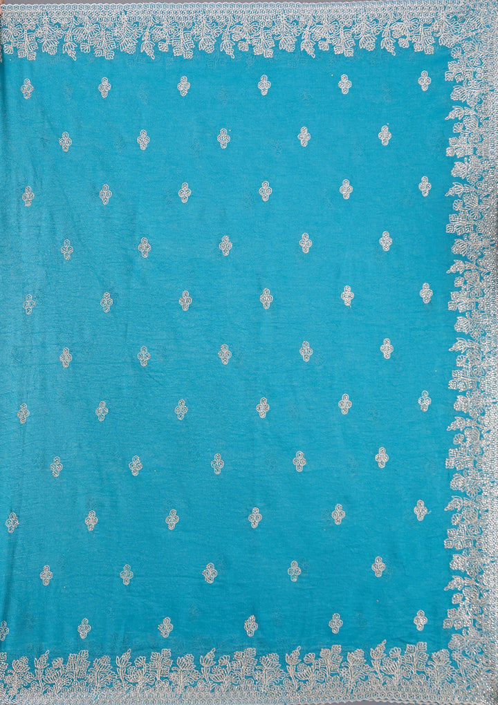 Blue Threadwork Tissue Saree-koskii