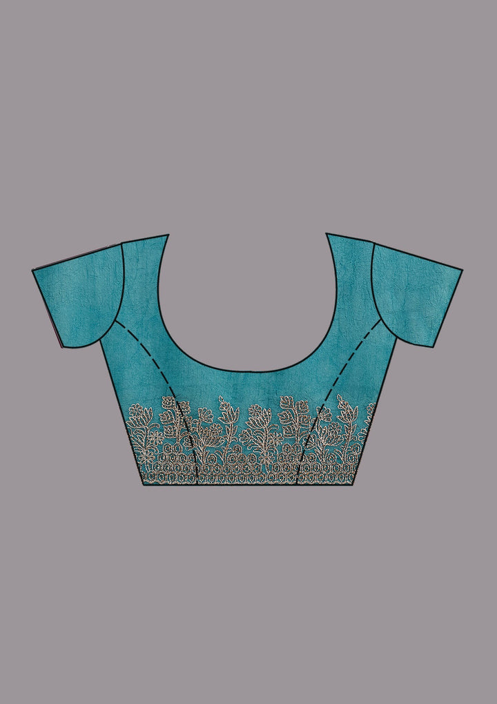 Blue Threadwork Tissue Saree-koskii