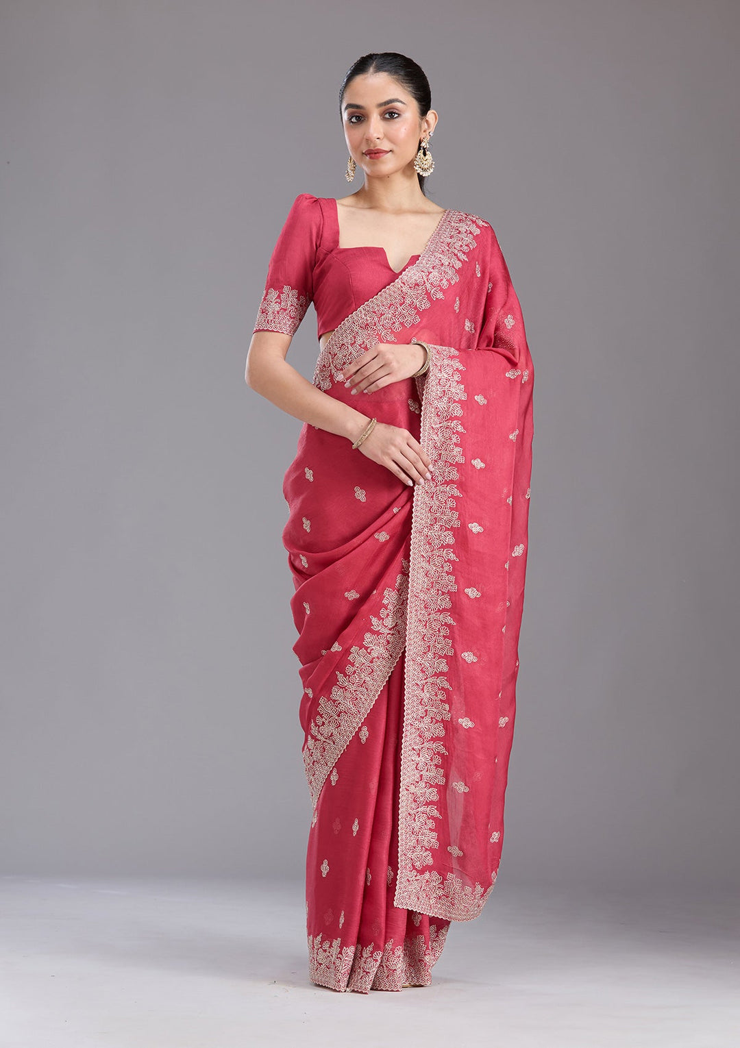 Pink Threadwork Tissue Saree-koskii