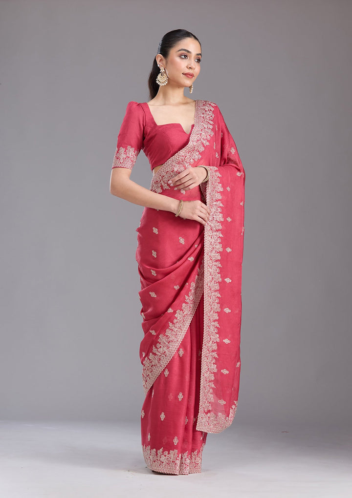 Pink Threadwork Tissue Saree-koskii
