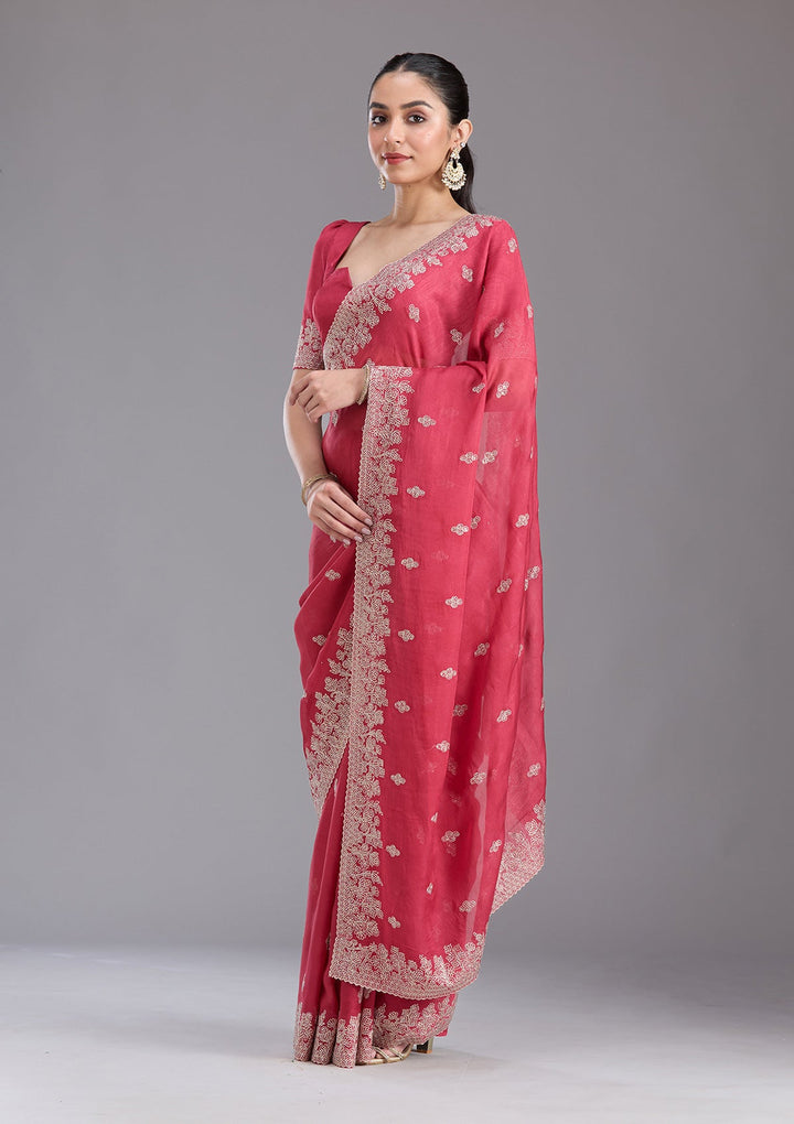 Pink Threadwork Tissue Saree-koskii