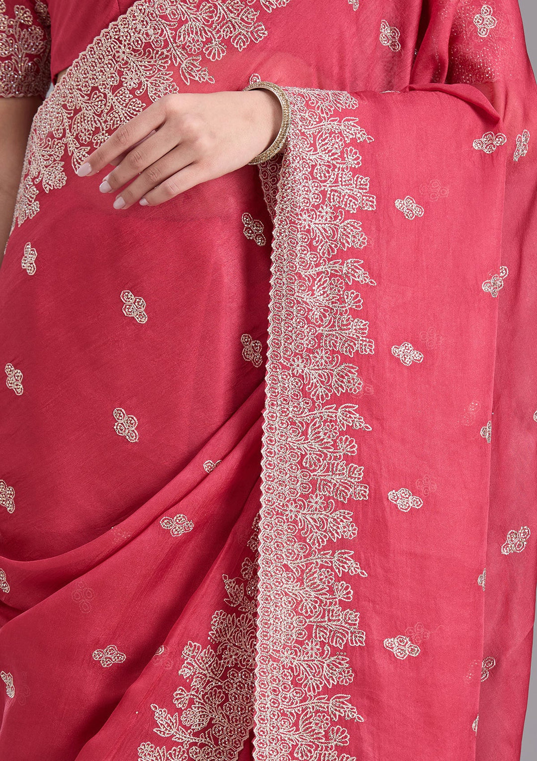 Pink Threadwork Tissue Saree-koskii