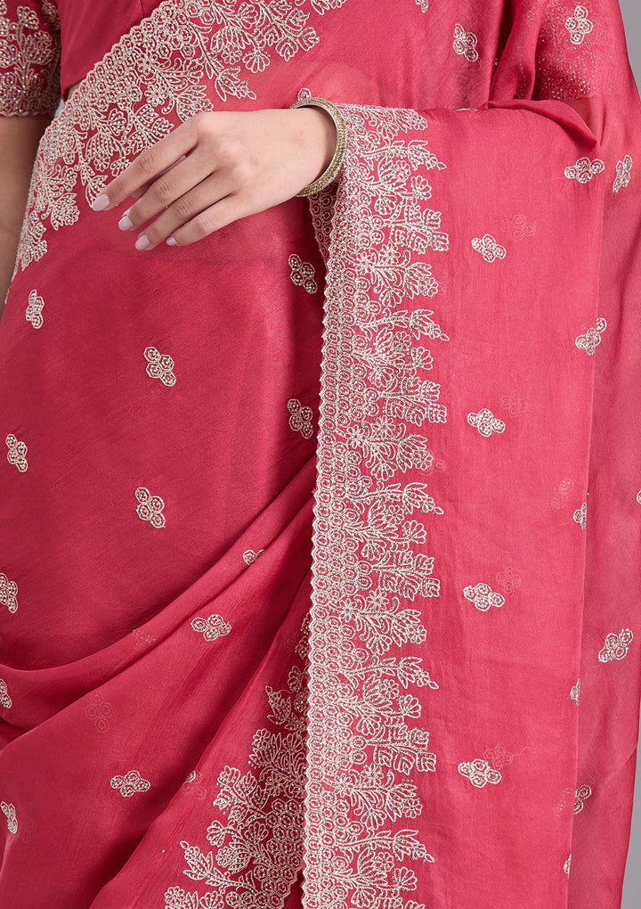 Pink Threadwork Tissue Saree-koskii