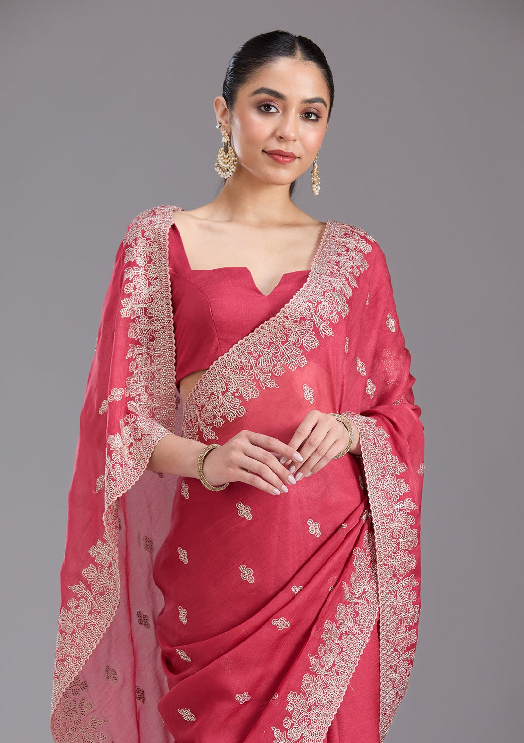 Pink Threadwork Tissue Saree-koskii
