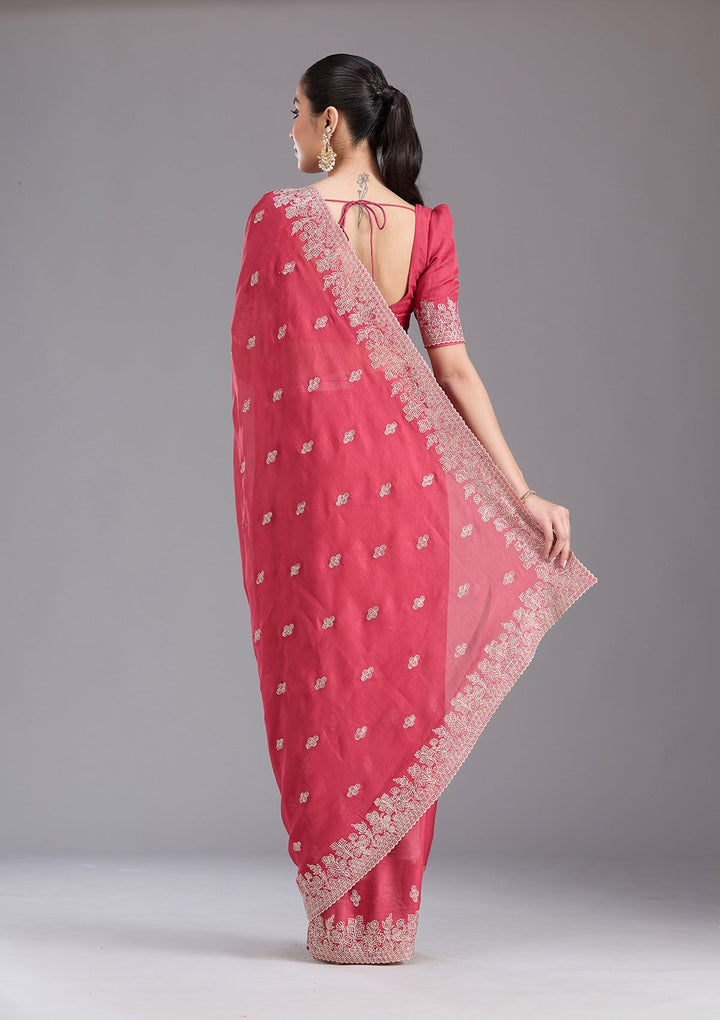 Pink Threadwork Tissue Saree-koskii