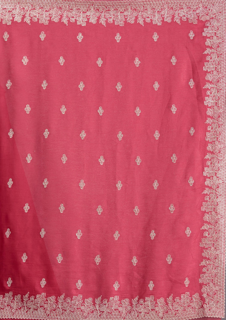 Pink Threadwork Tissue Saree-koskii