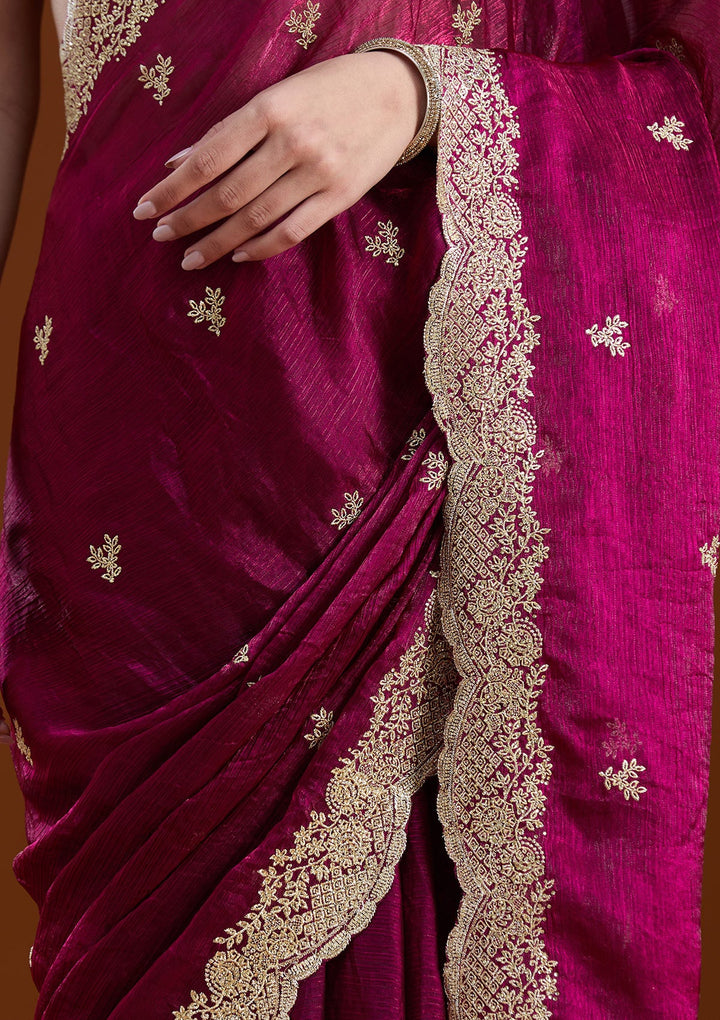 Wine Zariwork (Gold) Tissue Saree-koskii