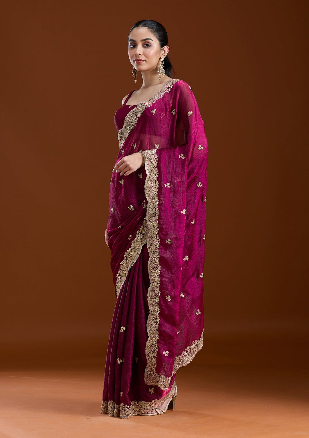 Wine Zariwork (Gold) Tissue Saree-koskii