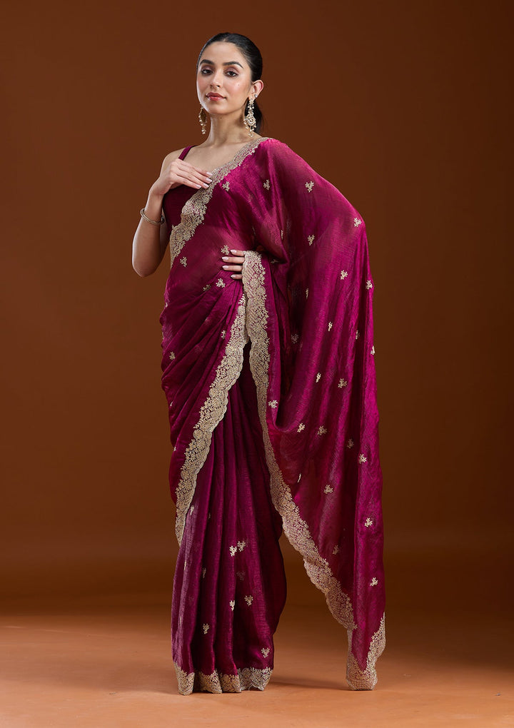 Wine Zariwork (Gold) Tissue Saree-koskii