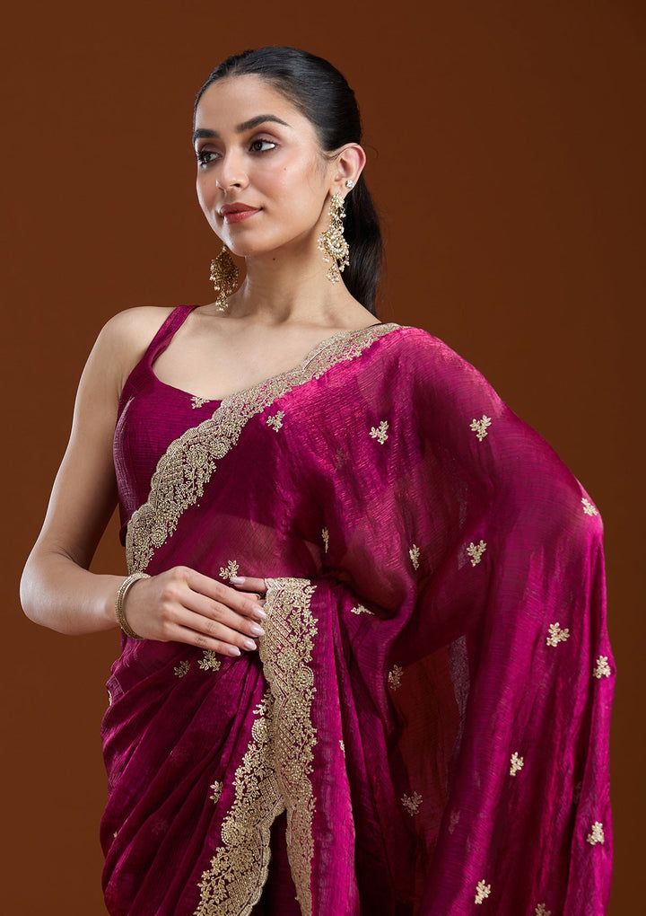 Wine Zariwork (Gold) Tissue Saree-koskii