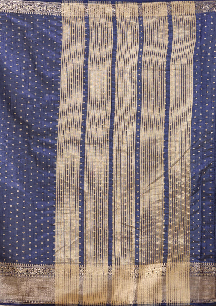 Navy Blue Zariwork (Gold) Tussar Silk Saree-koskii