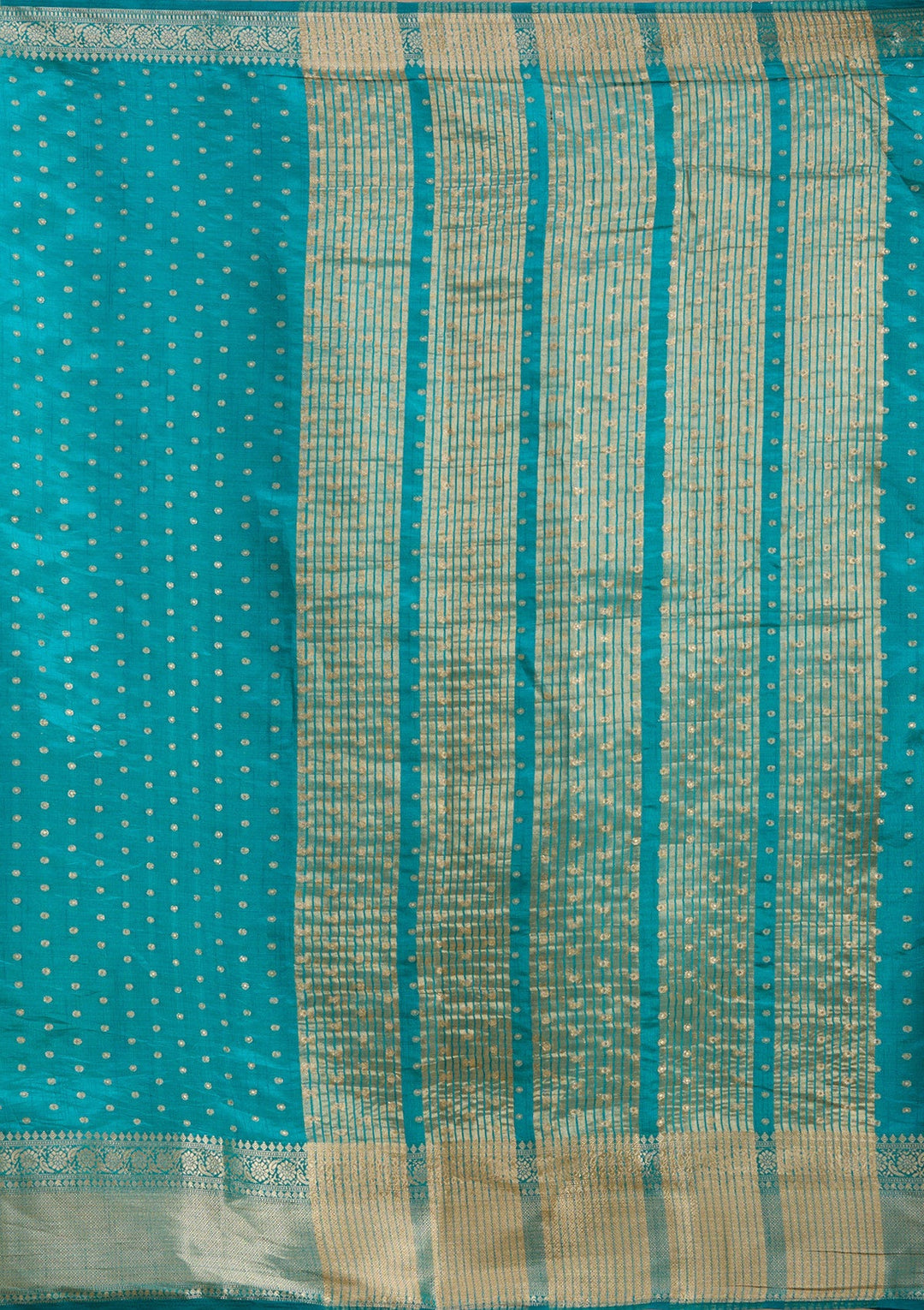 Turquoise Blue Zariwork (Gold) Tussar Silk_Saree-koskii