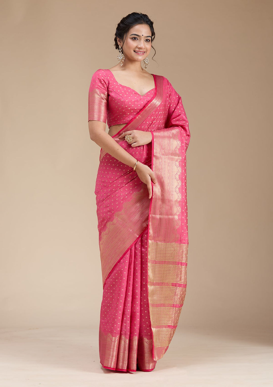 Pink Kanjivaram Silk Saree-koskii