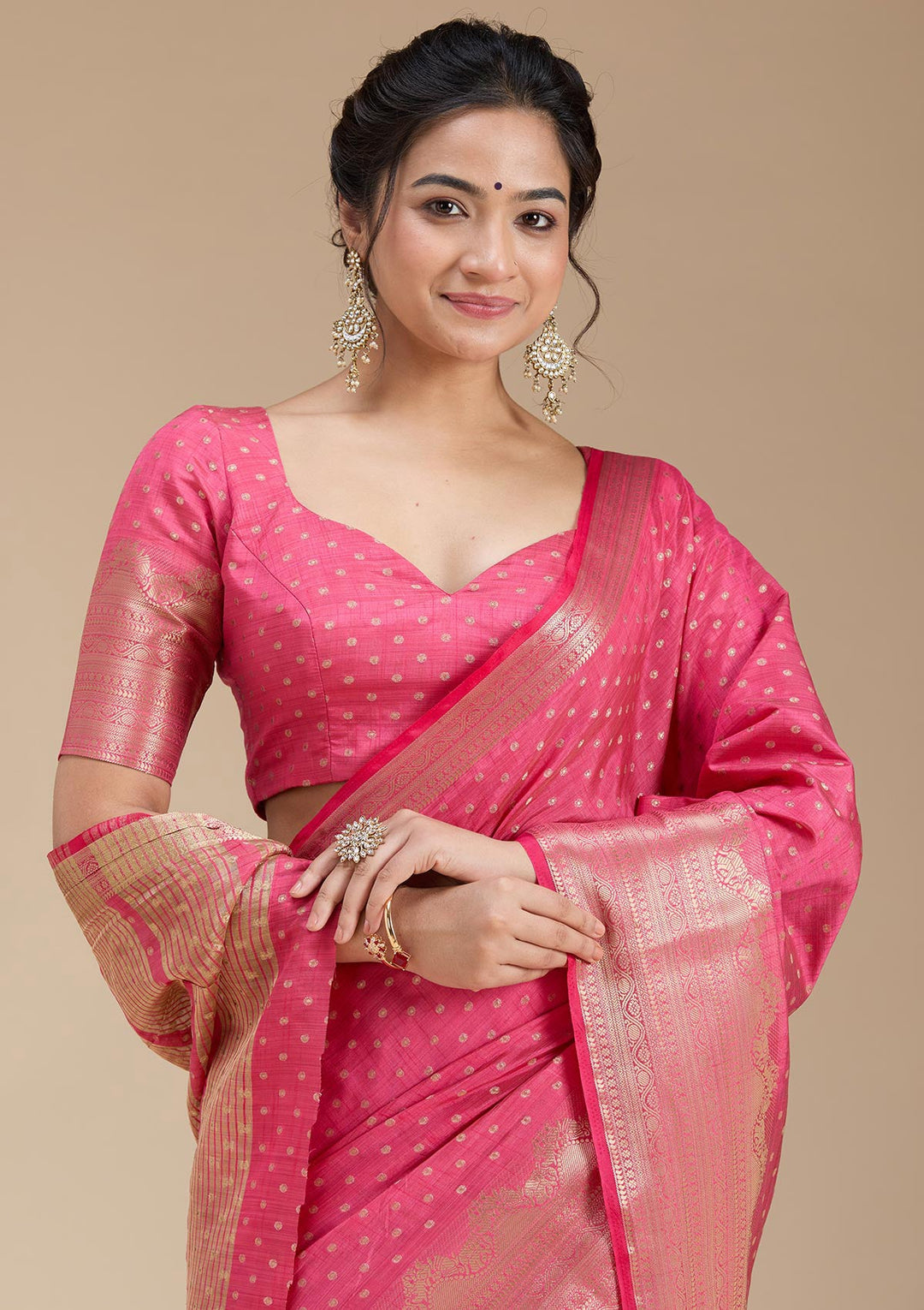 Pink Kanjivaram Silk Saree-koskii