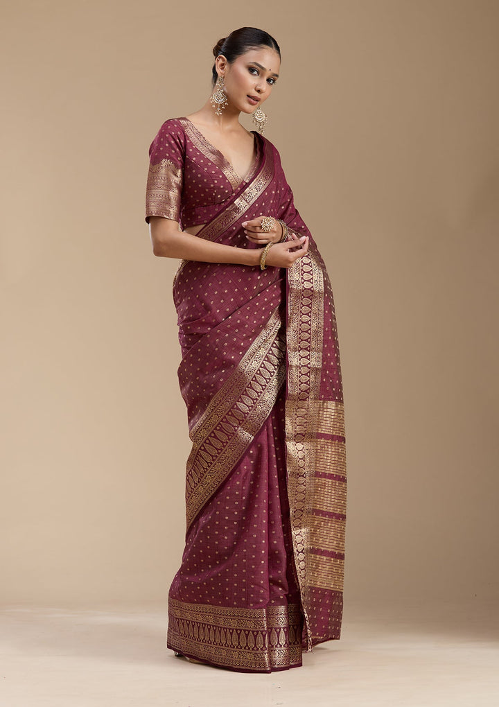 Maroon Zariwork (Gold) Silk Silk_Saree-koskii