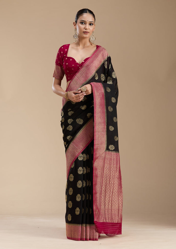 Black Zariwork (Gold) Georgette Silk_Saree-koskii