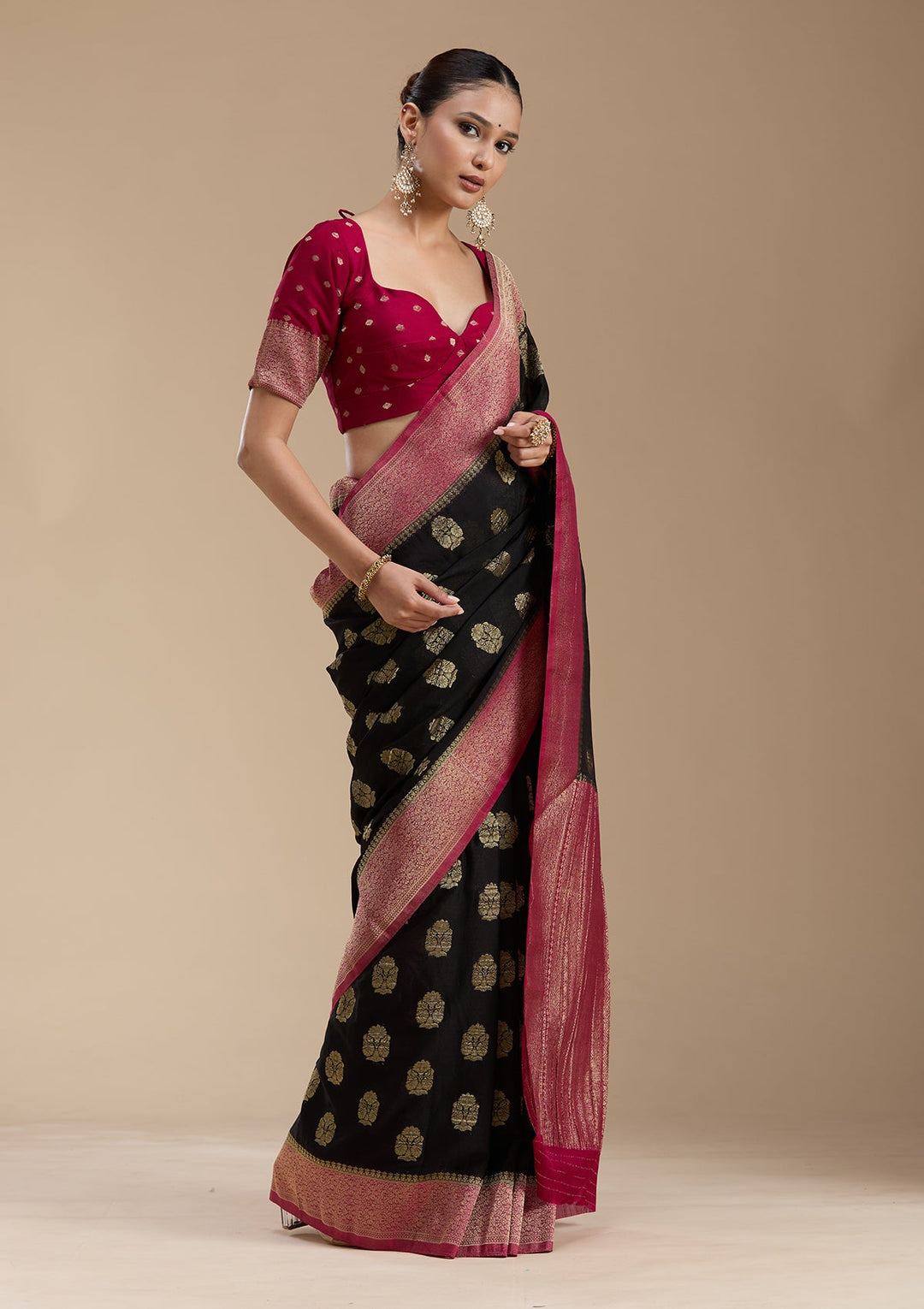 Black Zariwork (Gold) Georgette Silk_Saree-koskii