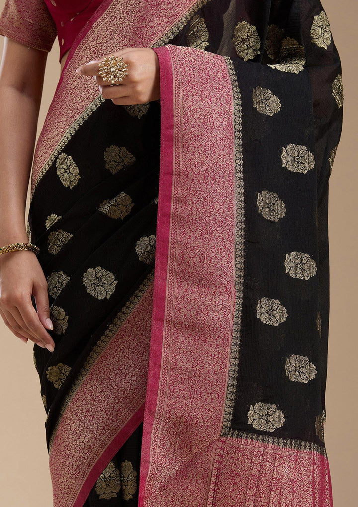 Black Zariwork (Gold) Georgette Silk_Saree-koskii