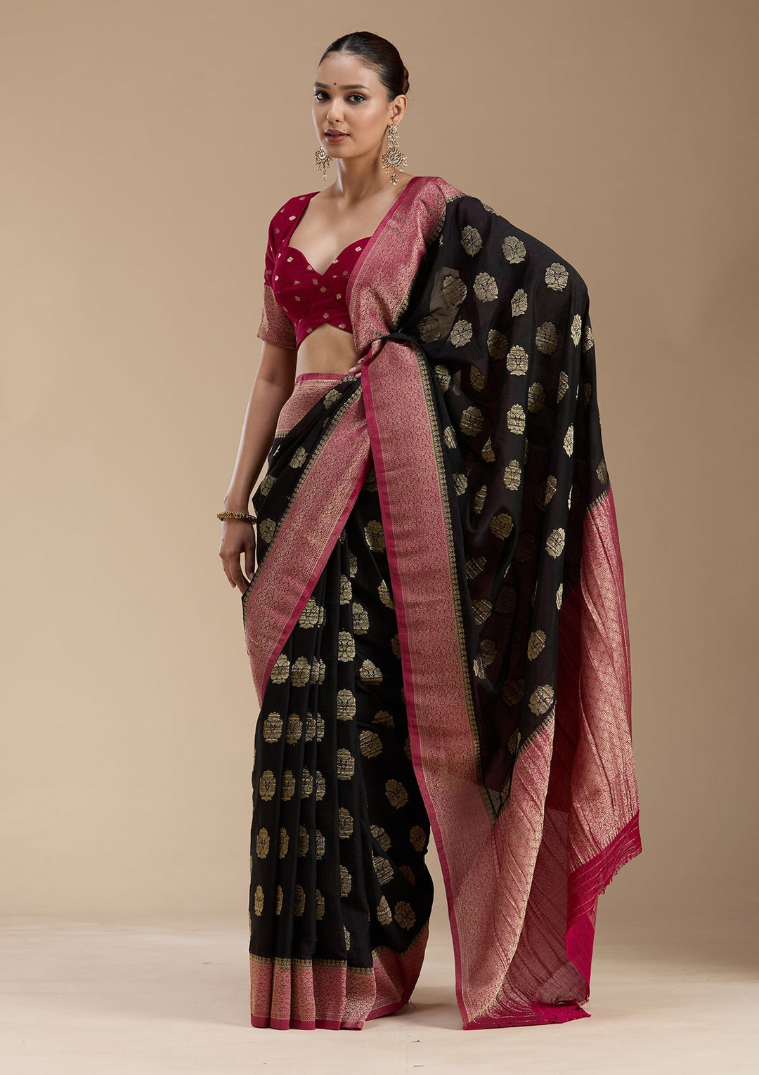 Black Zariwork (Gold) Georgette Silk_Saree-koskii