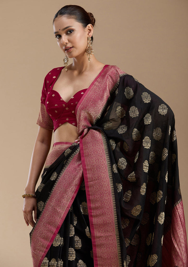Black Zariwork (Gold) Georgette Silk_Saree-koskii