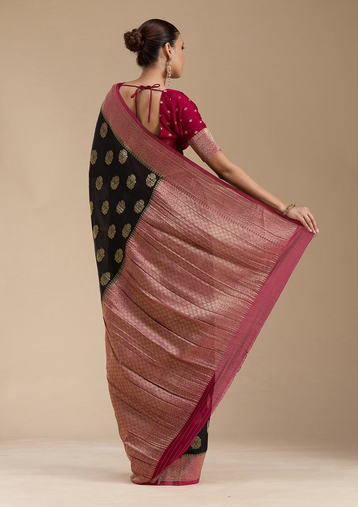 Black Zariwork (Gold) Georgette Silk_Saree-koskii