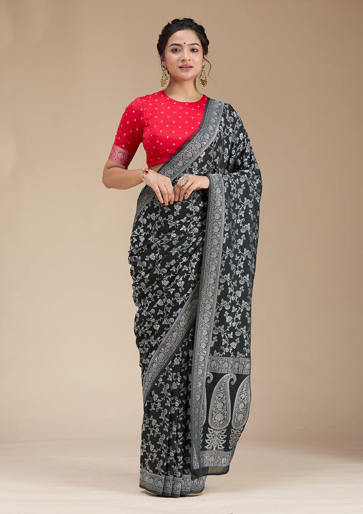 Black Zariwork (Gold) Georgette Silk Saree-koskii