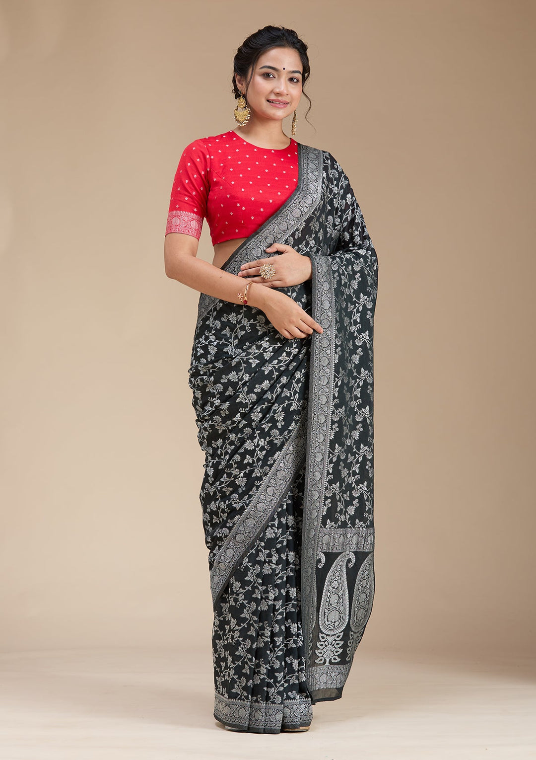 Black Zariwork (Gold) Georgette Silk Saree-koskii