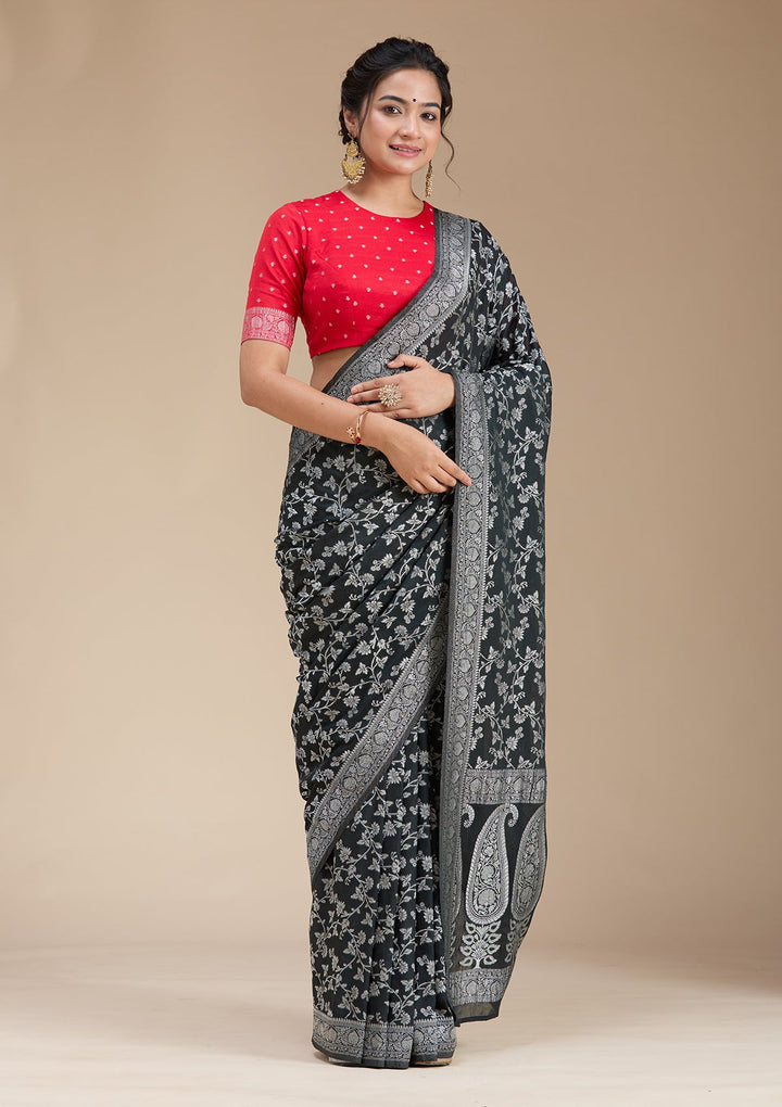 Black Zariwork (Gold) Georgette Silk Saree-koskii